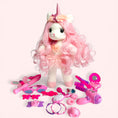 Load image into Gallery viewer, Unicorn premium doll with pink hair and hairdresser play set