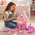 Load image into Gallery viewer, Isa the Unicorn - Plush Unicorn with pink long hair and sparkly horn and Play pretend Hairstyling Kit