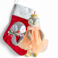 Load image into Gallery viewer, Penguin Stuffed Animal Pen the Princess - Dressed in Removable Peach Dress or Christmas Red Dress