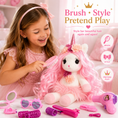 Load image into Gallery viewer, Isa the Unicorn - Plush Unicorn with pink long hair and sparkly horn and Play pretend Hairstyling Kit
