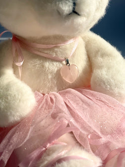 Bearinna Ballerina Bear, Polar Bear Ballerina with Genuine Rose Quartz Heart Pendant