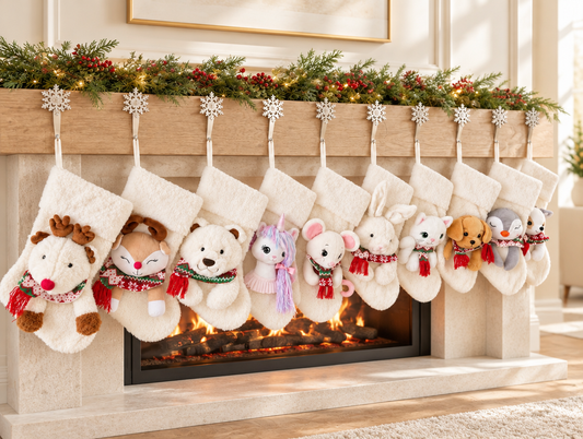 Christmas Stockings with 3D Plush Animal Characters (Red or White) | EliEla Toys