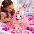 Load image into Gallery viewer, Isa the Unicorn - Plush Unicorn with pink long hair and sparkly horn and Play pretend Hairstyling Kit
