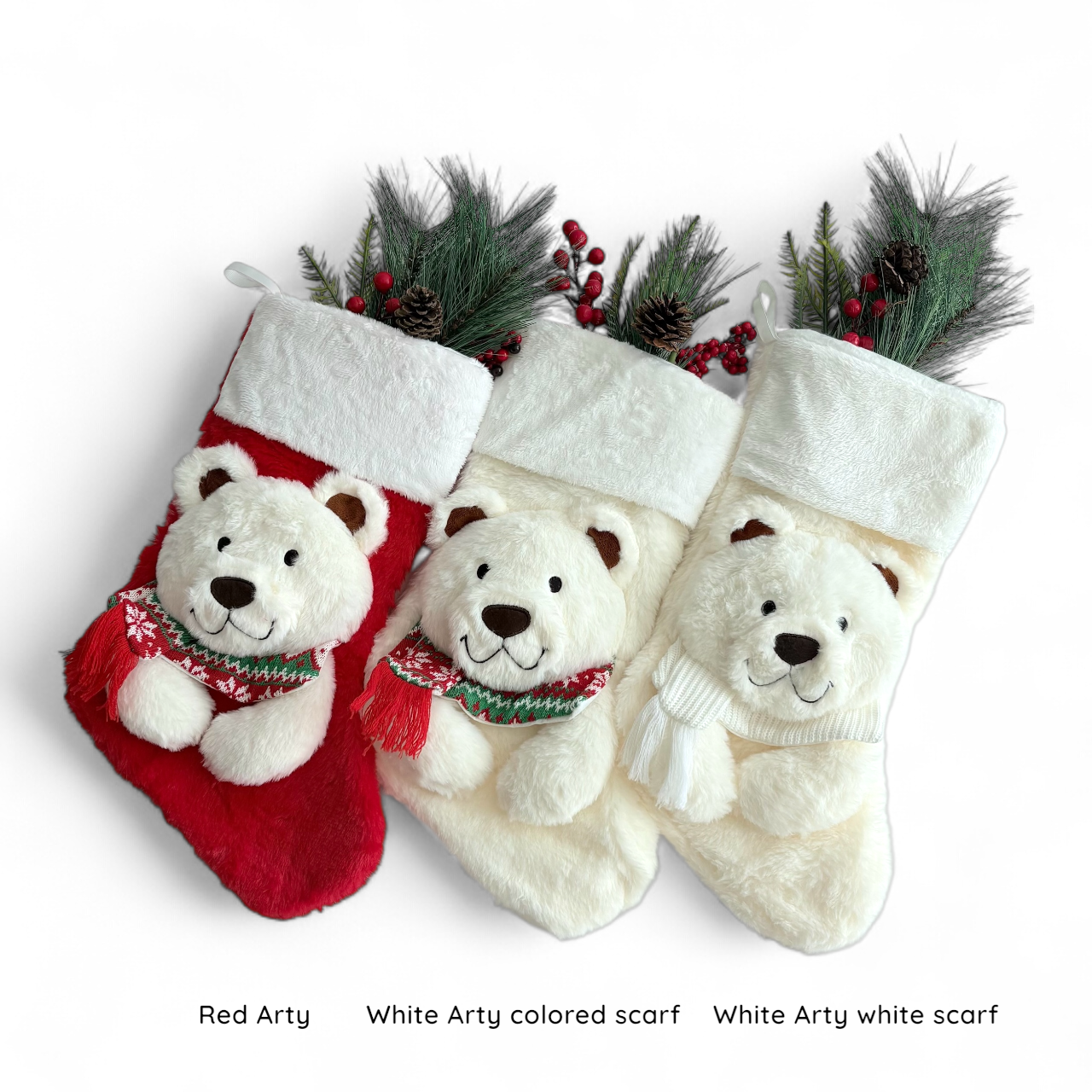 Christmas Stockings with 3D Plush Animal Characters (Red or White - Kitty the Cat Stocking) | EliEla Toys