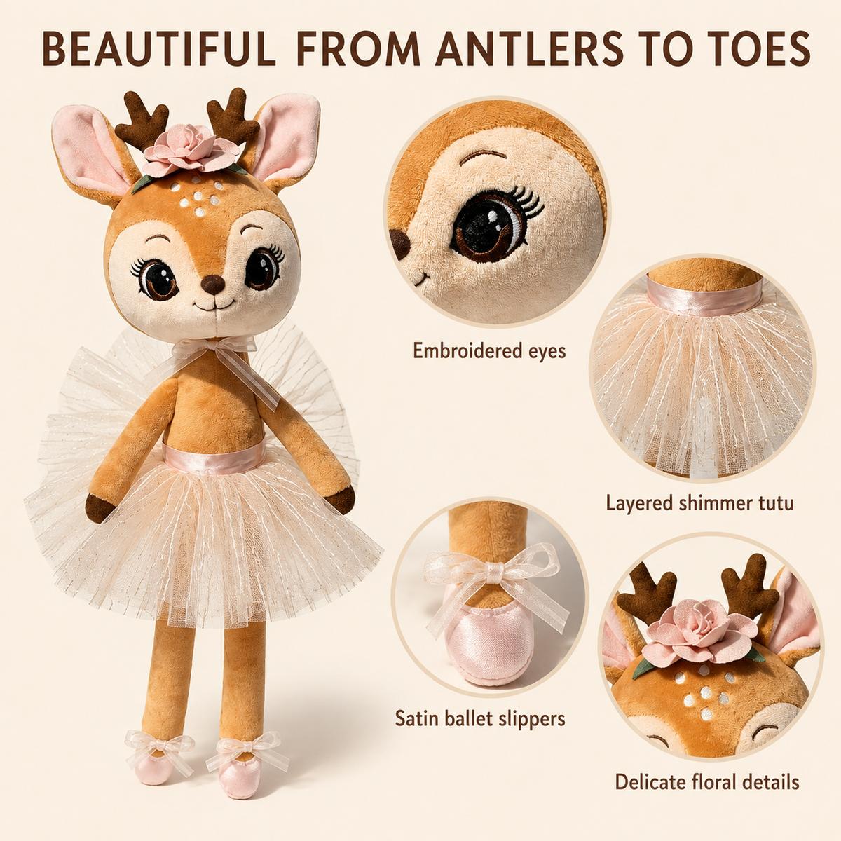 Ninina Ballerina the Reindeer, Dance Recital Gift Plush Toy for Ballerinas