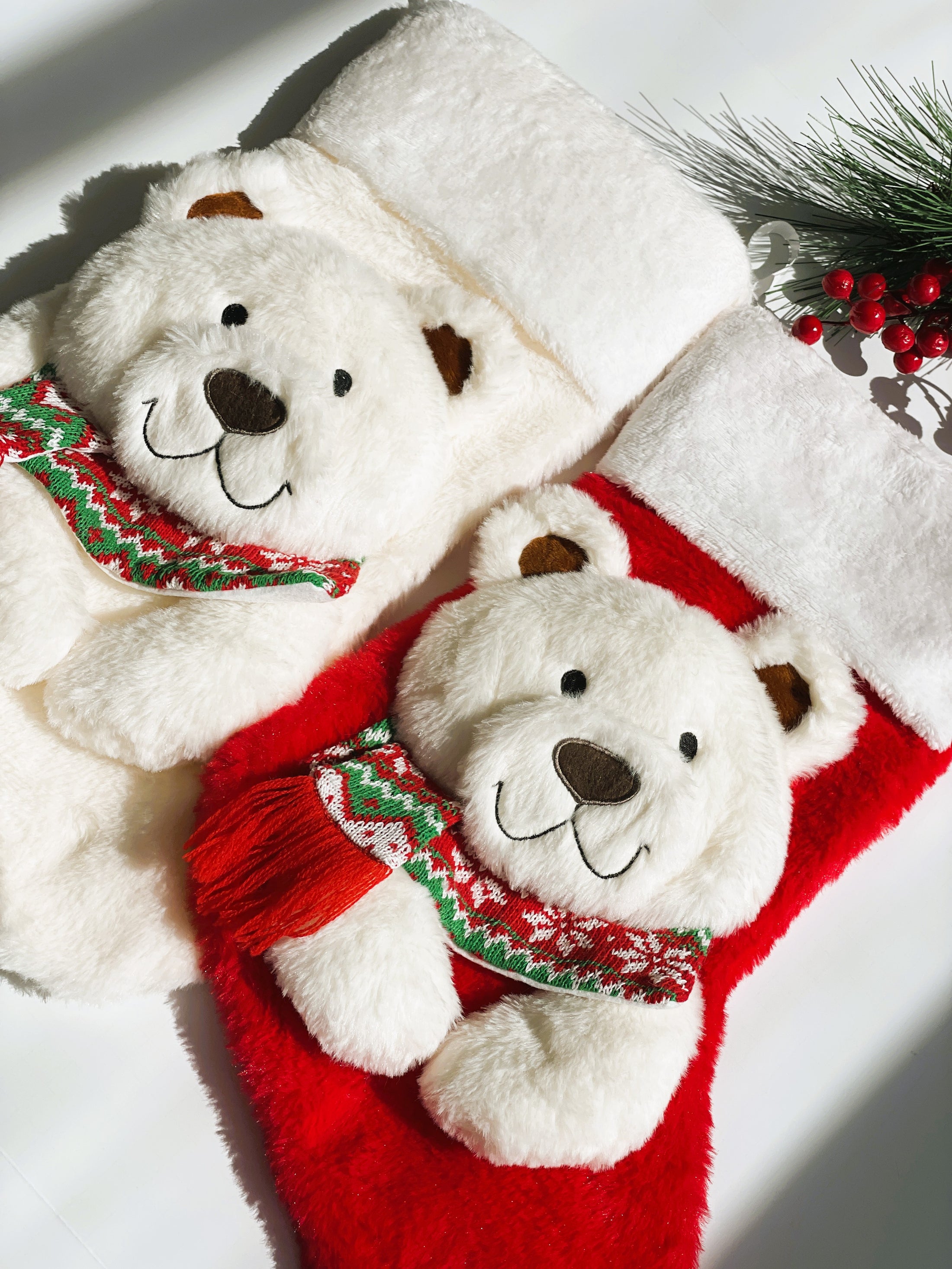 Christmas Stocking Polar Bear Arty 3D Characters Stockings for Kids and Family (White / Red)