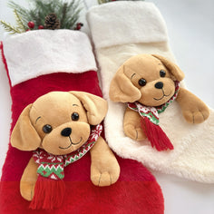 Christmas Stockings with 3D Plush Animal Characters (Red or White - Puppy Dog Stocking©) | EliEla Toys