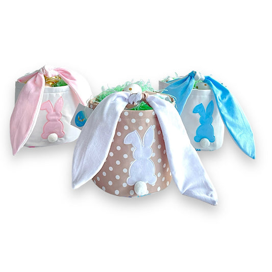 Easter Basket for Kids, Cute Bunny Baskets Pink, Blue and Beige with Polka Dots 