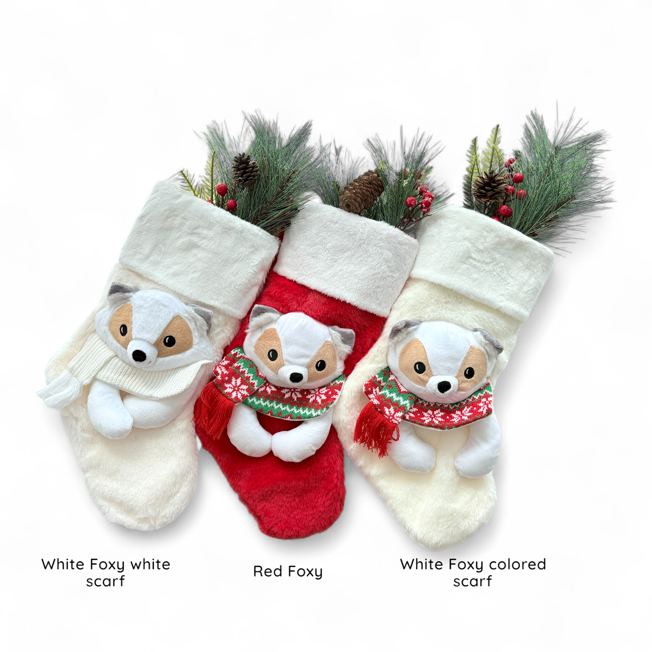 Christmas Stockings with 3D Plush Animal Characters (Red or White - Kitty the Cat Stocking) | EliEla Toys