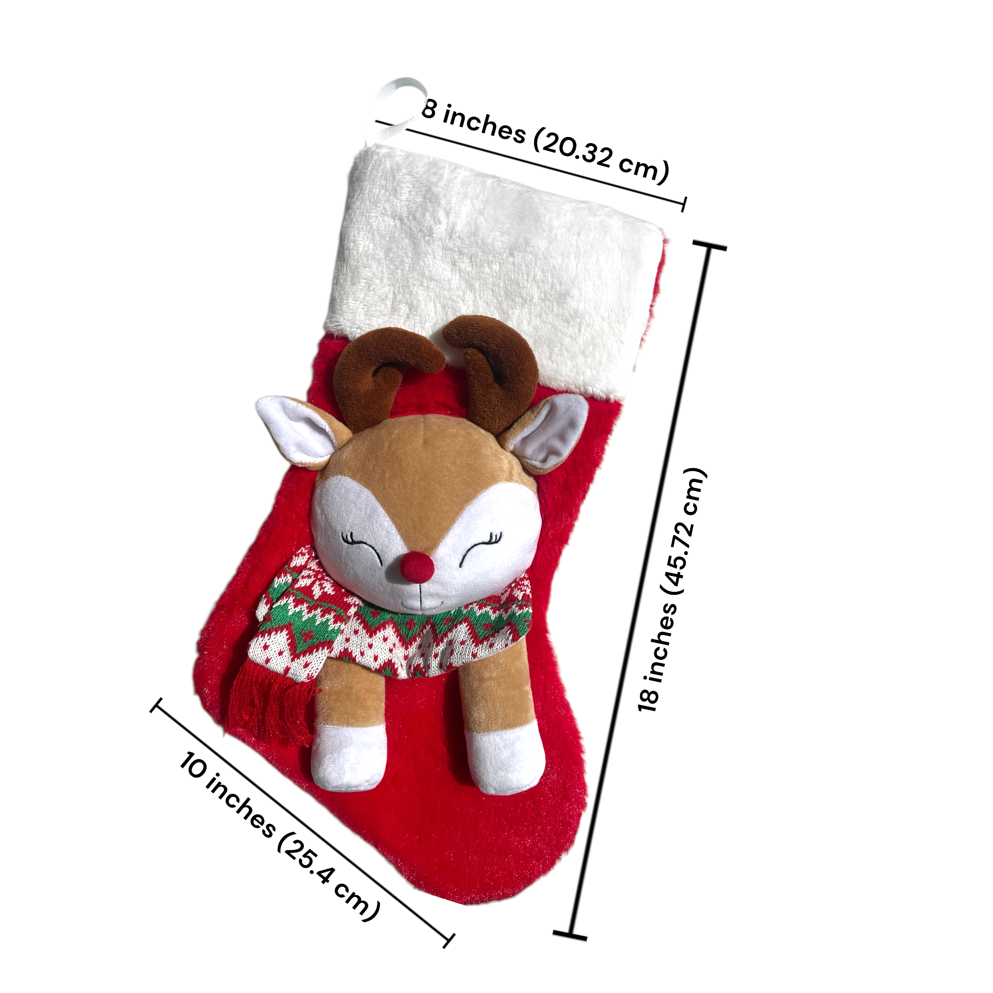 Christmas Stocking Nina Reindeer Girl 3D Characters for Kids and Family (Red / White)