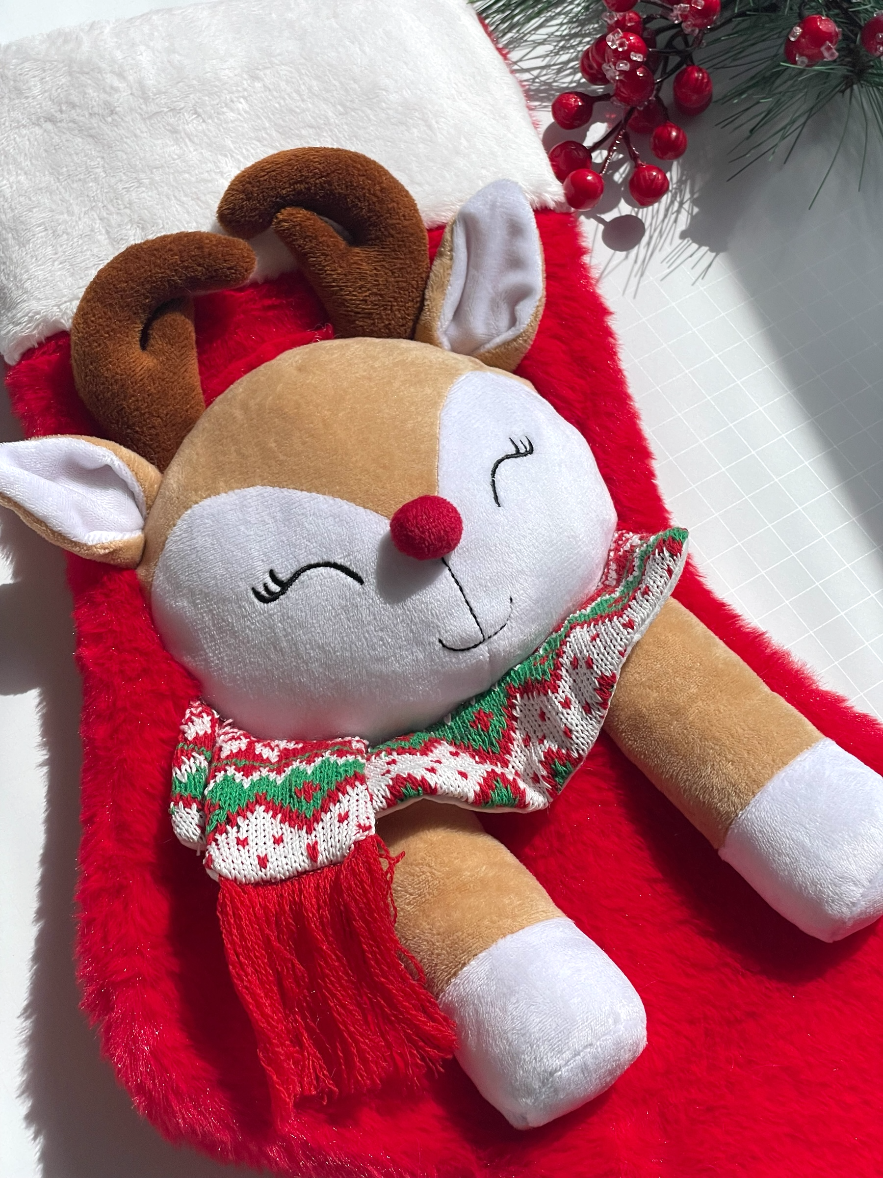 Christmas Stocking Nina Reindeer Girl 3D Characters for Kids and Family (Red / White)