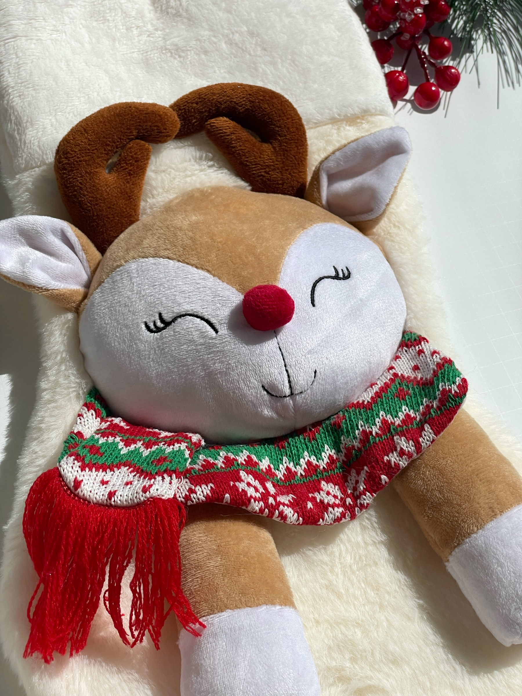 Christmas Stocking Nina Reindeer Girl 3D Characters for Kids and Family (Red / White)