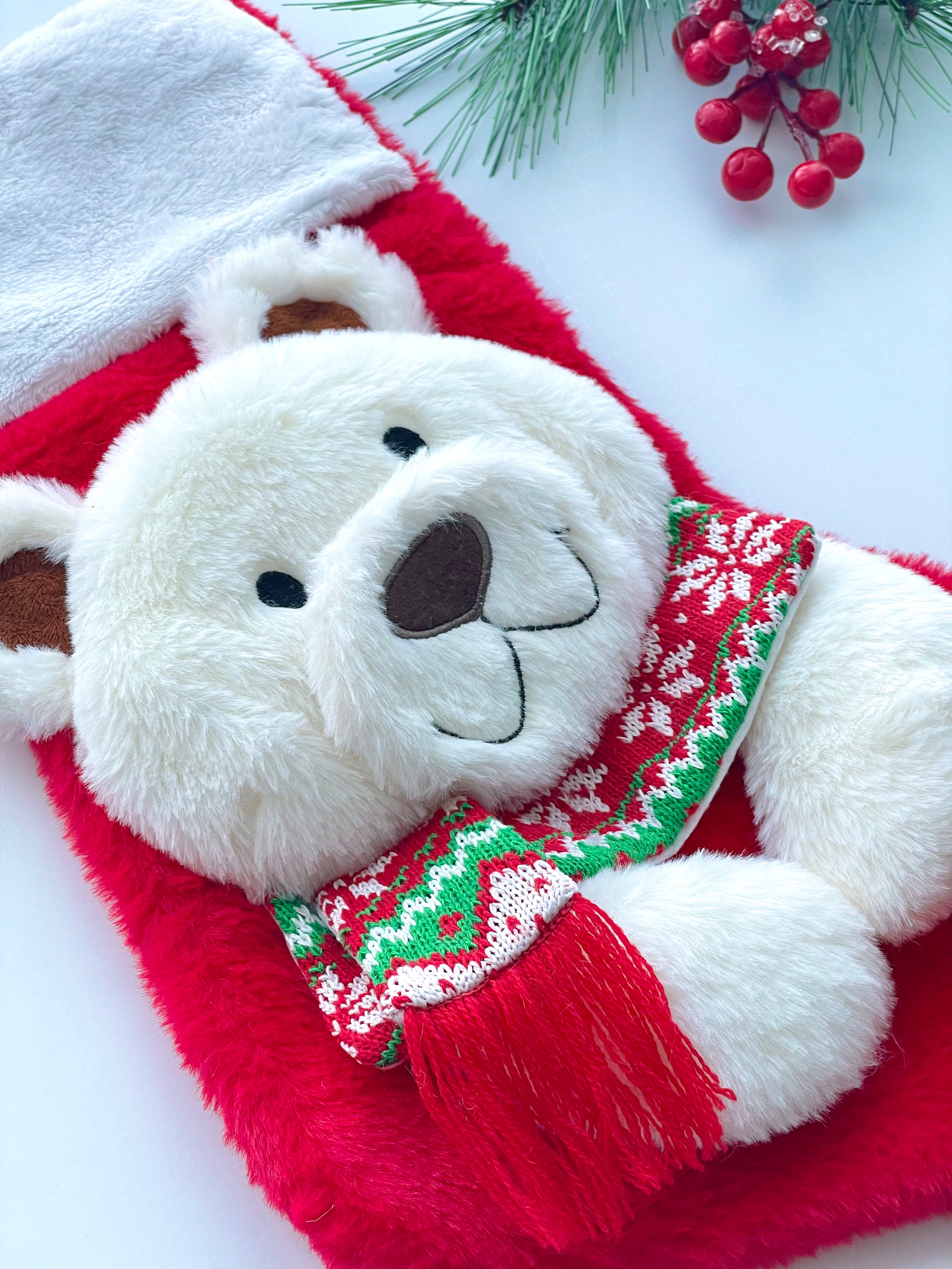 Christmas Stocking Polar Bear Arty 3D Characters Stockings for Kids and Family (White / Red)