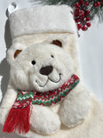 Christmas Stocking Polar Bear Arty 3D Characters Stockings for Kids and Family (White / Red)