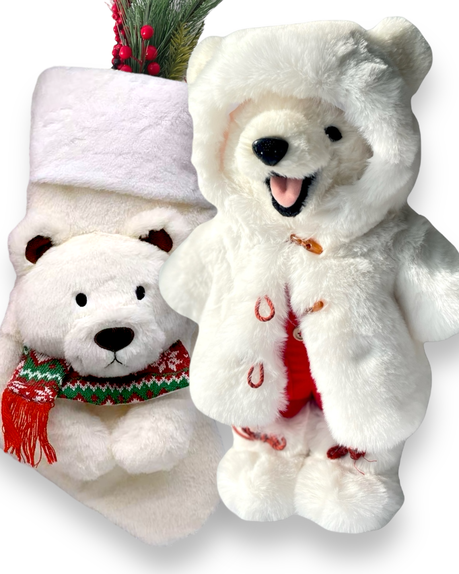 Christmas Stocking Polar Bear Arty 3D Characters Stockings for Kids and Family (White / Red)