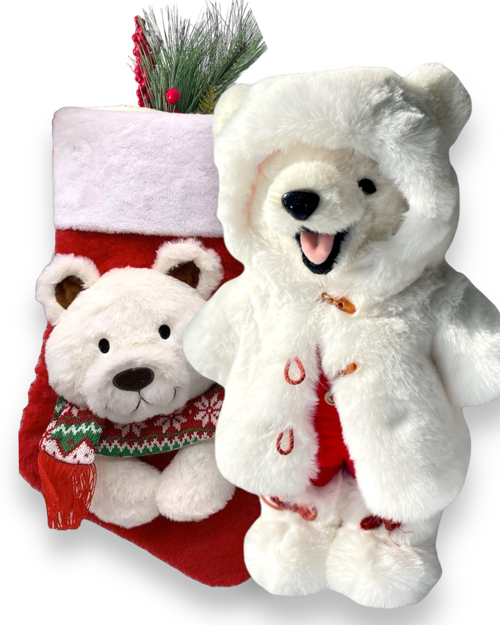 Christmas Stocking Polar Bear Arty 3D Characters Stockings for Kids and Family (White / Red)