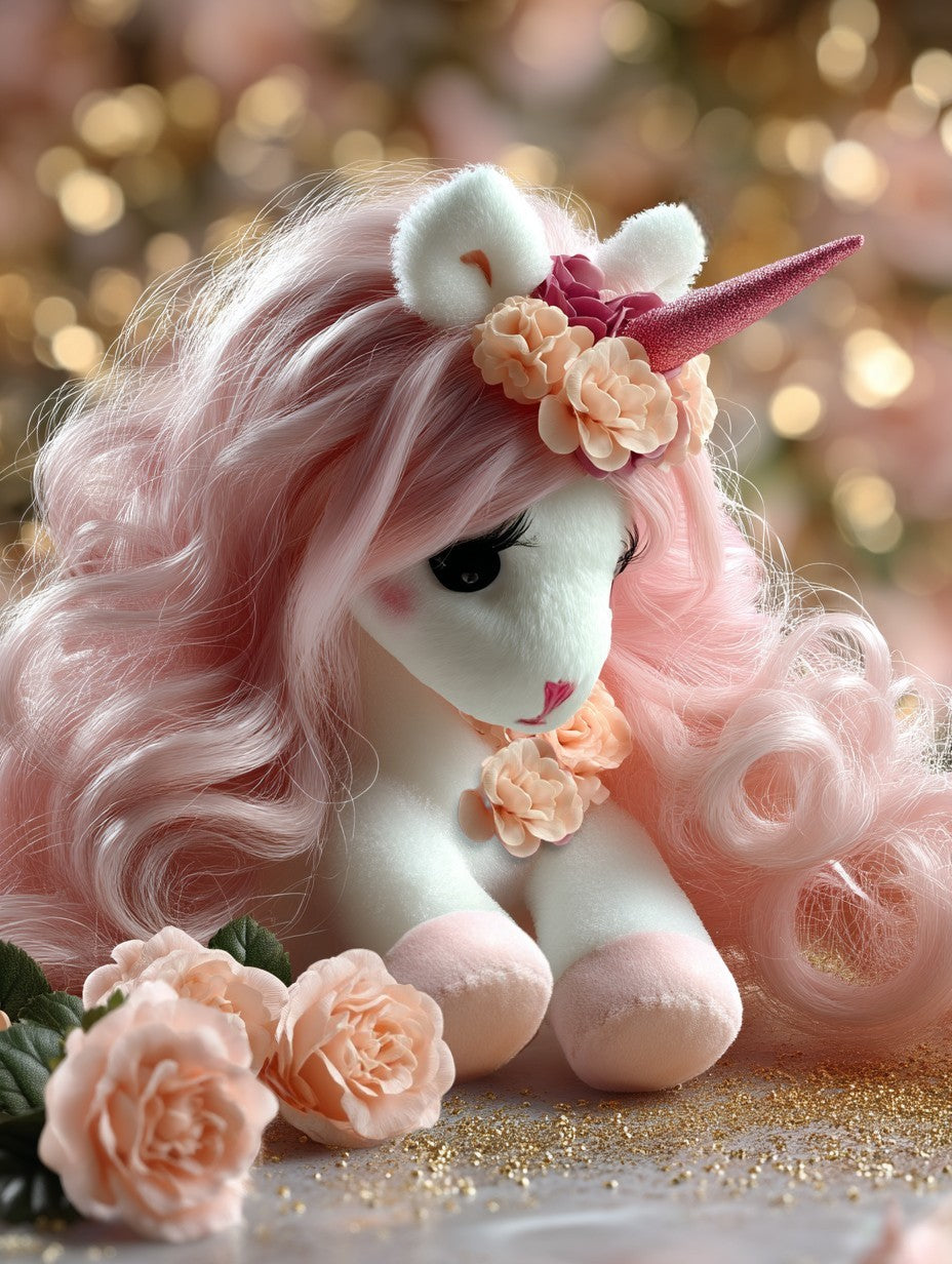 Isa the Unicorn_-Plush Unicorn with long pink hair and sparkly horn by EliEla Toys