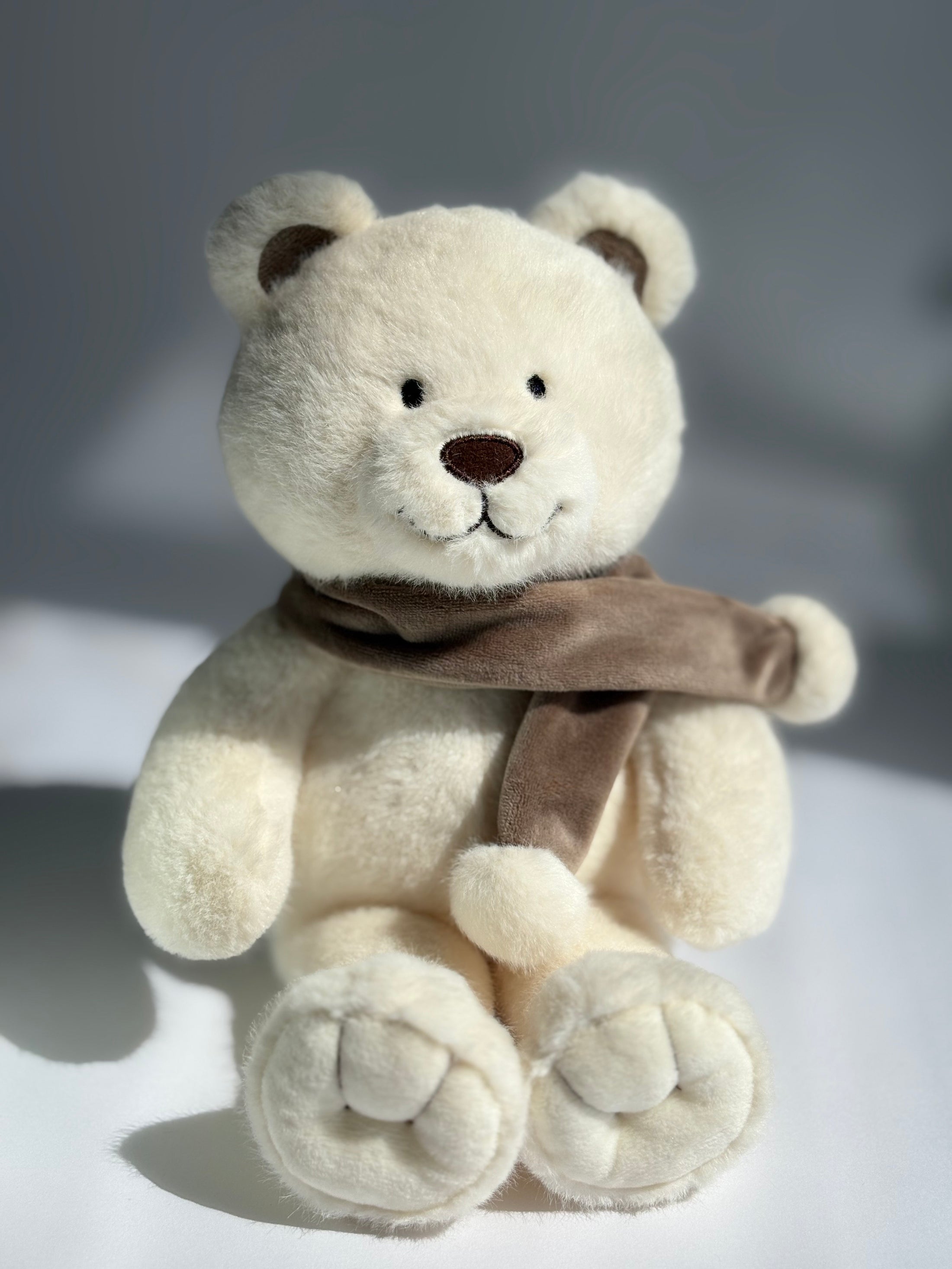 Nicolai the Polar Bear Plush Toy – White & Beige Scarf Options
