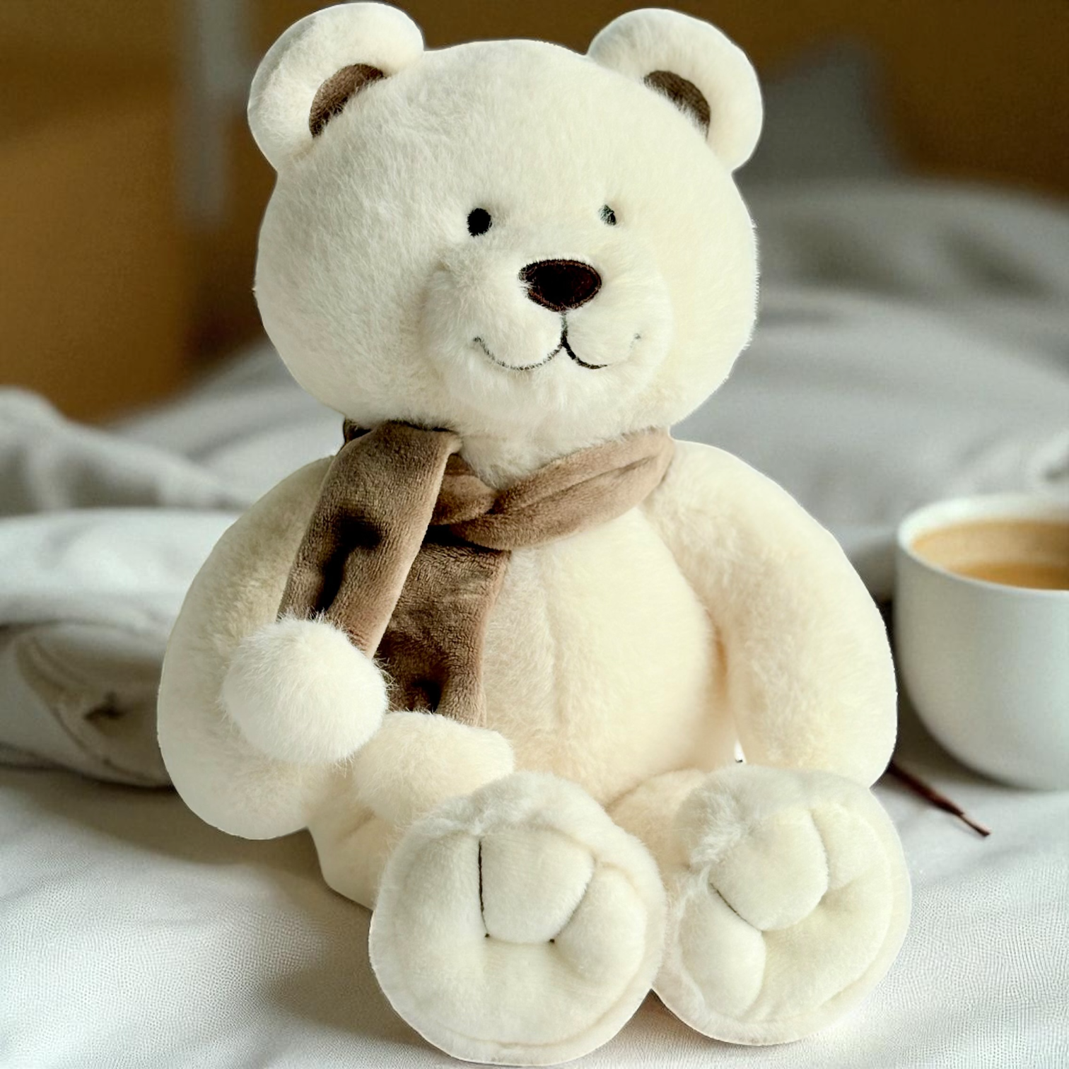 Nicolai the Polar Bear Plush Toy – White & Beige Scarf Options