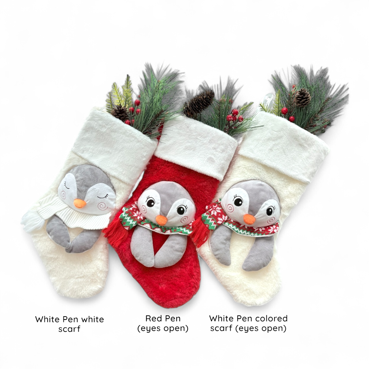 Christmas Stockings with 3D Plush Animal Characters (Red or White - Kitty the Cat Stocking) | EliEla Toys