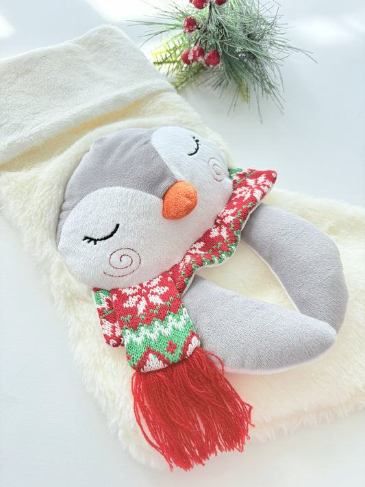 Penguin Stuffed Animal Pen the Princess - Dressed in Removable Peach Dress or Christmas Red Dress