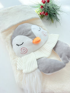 Penguin Stuffed Animal Pen the Princess - Dressed in Removable Peach Dress or Christmas Red Dress