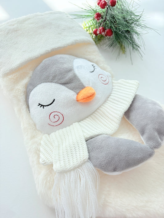 Penguin Stuffed Animal Pen the Princess - Dressed in Removable Peach Dress or Christmas Red Dress