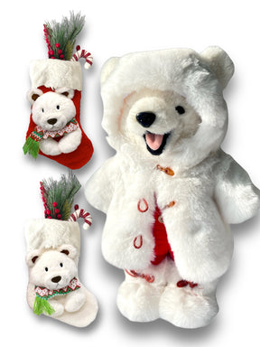 Polar Bear Arty | Personalized Polar Bear Stuffed Animal with Fur Coat and Removable Clothes