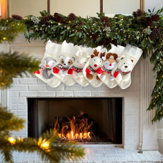 Set of 6 Christmas Stockings with 3D Plush Animal Characters (White or Red) — Family Bundle