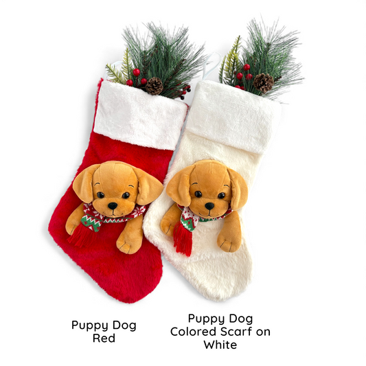 Personalized Christmas Stockings with 3D Plush Animal Characters (Red or White) | EliEla Toys