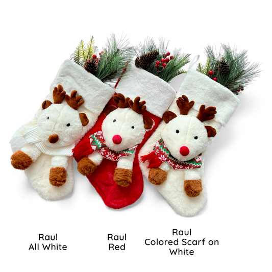 Christmas Stockings with 3D Plush Animal Characters (Red or White) | EliEla Toys