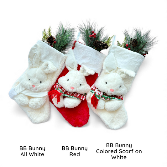 Christmas Stockings with 3D Plush Animal Characters (Red or White) | EliEla Toys