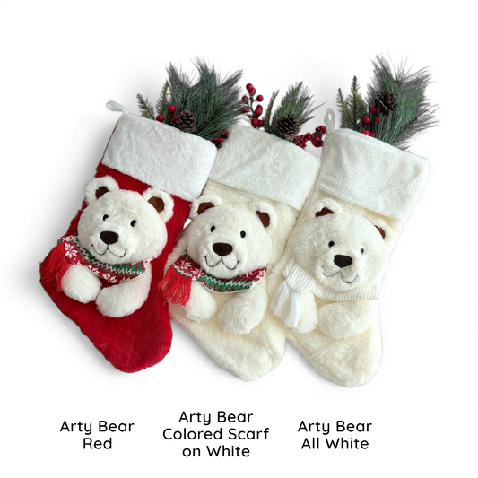 Christmas Stockings with 3D Plush Animal Characters (Red or White) | EliEla Toys