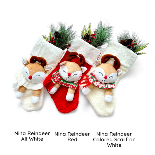 Christmas Stockings with 3D Plush Animal Characters (Red or White) | EliEla Toys