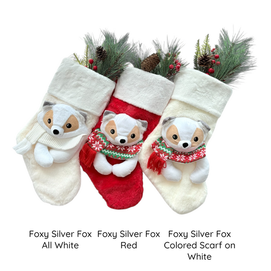 Christmas Stockings with 3D Plush Animal Characters (Red or White) | EliEla Toys