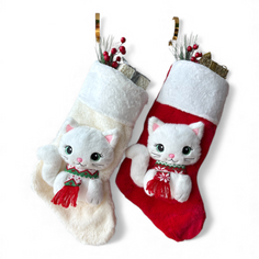 Christmas Stockings with 3D Plush Animal Characters (Red or White - Cat Stocking©) | EliEla Toys
