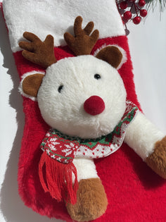 Christmas Stocking Reindeer Raul 3D Characters Stockings for Kids and Family (White / Red)